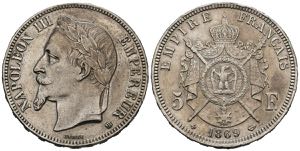 FRANCIA, Napoleón III. 5 Francs. (Ar. ... 
