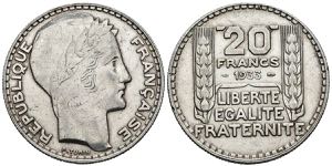 FRANCIA. 20 Francs. (Ar. 19,88g/35mm). 1933. ... 