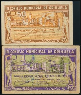 ORIHUELA (ALICANTE). 50 Cents and 1 Peseta. ... 