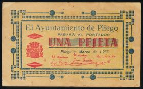 PLIEGO (MURCIA). 1 peseta. March 1937. ... 