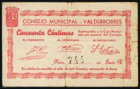 VALDERROBRES (TERUEL). 50 cents. (1937ca). ... 