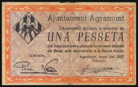 AGRAMUNT (LERIDA). 1 peseta. March 1937. ... 