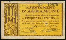 AGRAMUNT (LERIDA). 50 Céntimos. Abril 1937. ... 