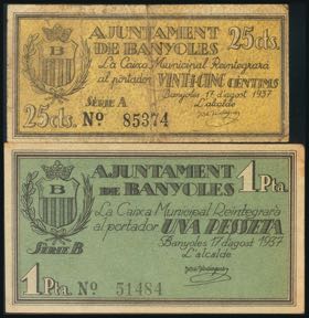 BANYOLES (GERONA). 25 Cents and 1 Peseta. ... 