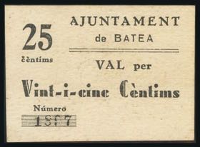 BATEA (TARRAGONA). 25 Céntimos. (1937ca). ... 