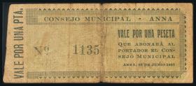 ANNA (VALENCIA). 1 peseta. June 28, 1937. ... 