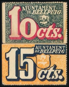 BELLPUIG DE URGELL (LERIDA). 10 Cents and 15 ... 