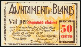 BLANES (GERONA). 50 cents. August 25, 1937. ... 