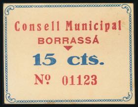 BORRASSA (GERONA). 15 cents. (1937ca). ... 