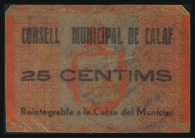 CALAF (BARCELONA). 25 cents. (1938ca). ... 