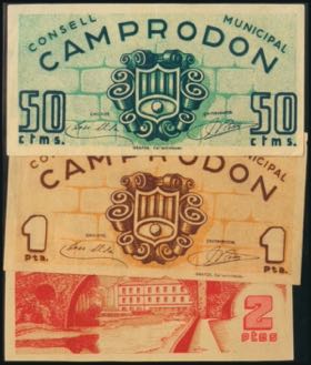 CAMPRODON (GERONA). 50 Cents, 1 Peseta and 2 ... 