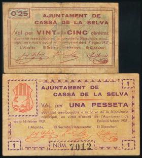 CASSA DE LA SELVA (GERONA). 25 Céntimos y 1 ... 