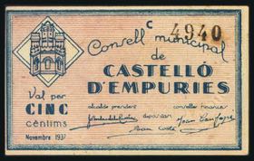 CASTELLO D´EMPURIES (GERONA). 5 Céntimos. ... 
