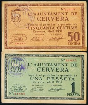 CERVERA (LERIDA). 50 Céntimos y 1 Peseta. ... 