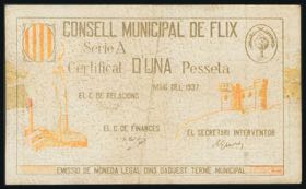 FLIX (TARRAGONA). 1 peseta. May 1937. Series ... 