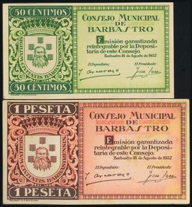 BARBASTRO (HUESCA). 50 Cents and 1 Peseta. ... 