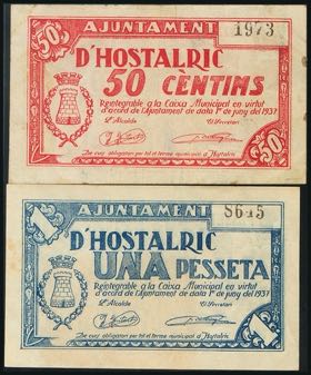 HOSTALRIC (GERONA). 50 Cents and 1 Peseta. ... 