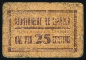 LINYOLA (LERIDA). 25 cents. (1938ca). ... 