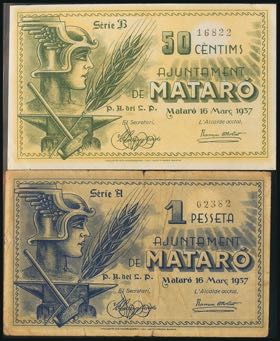 MATARO (BARCELONA). 50 Cents and 1 Peseta. ... 