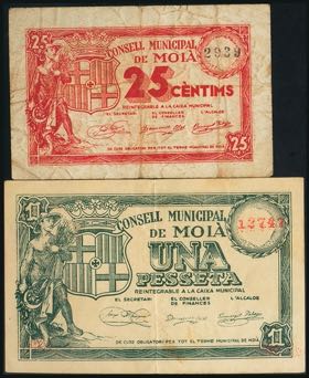 MOIA (BARCELONA). 25 Céntimos y 1 Peseta. ... 