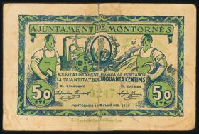 MONTORNES (BARCELONA). 50 cents. (1937ca). ... 