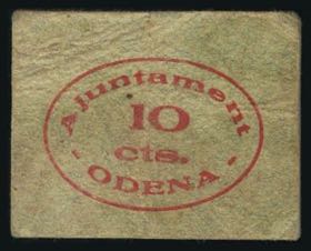 ODENA (BARCELONA). 10 Céntimos. (1938ca). ... 