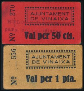 VINAIXA (LERIDA). 50 Céntimos y 1 Peseta. ... 