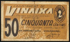 VINAIXA (LERIDA). 50 cents. August 3, 1937. ... 