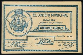 CIUDAD REAL. 25 Céntimos. (1937ca). Serie ... 