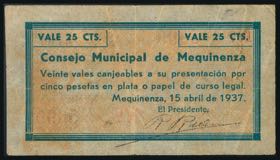 MEZQUINENZA (ZARAGOZA). 25 cents. April 15, ... 