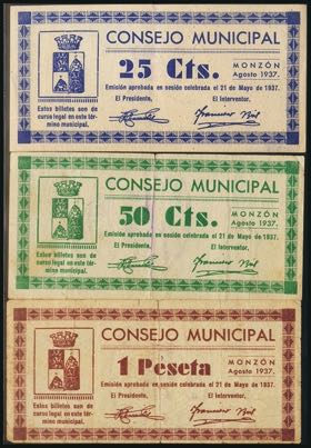 MONZON (HUESCA). 25 Cents, 50 Cents and 1 ... 