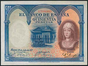 500 Pesetas. 24 de Julio de 1927. ... 