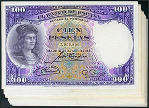 Conjunto de 14 billetes de 100 Pesetas ... 