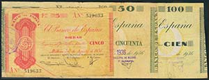 Conjunto de 3 billetes del Banco de España, ... 