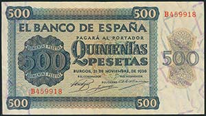 500 Pesetas. 21 de Noviembre de 1936. Banco ... 