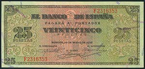 25 Pesetas. 20 de Mayo de 1938. Banco de ... 