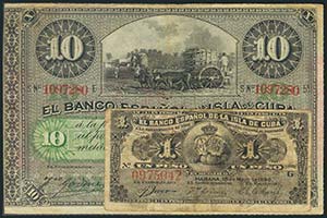 CUBA. Conjunto de 2 billetes de 1 Peso y 10 ... 