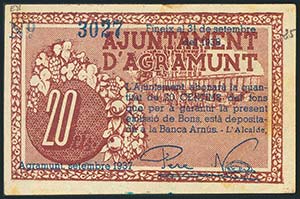 AGRAMUNT (LERIDA). 20 Céntimos. ... 