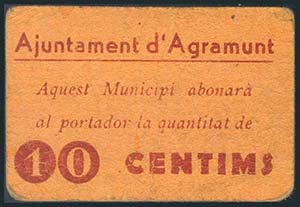AGRAMUNT (LERIDA). 10 Céntimos. (1937ca). ... 