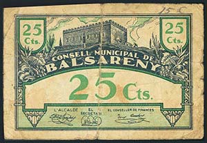 BALSARENY (BARCELONA). 25 Céntimos y 1 ... 