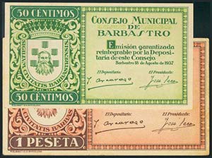 BARBASTRO (HUESCA). 50 Céntimos serie B y 1 ... 