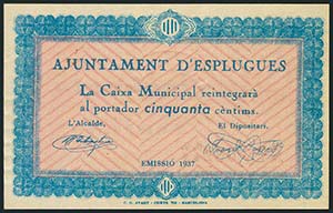 ESPLUGES (BARCELONA). 50 Céntimos. 1937. ... 