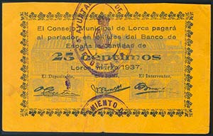 LORCA (MURCIA). 25 Céntimos. Marzo de 1937. ... 