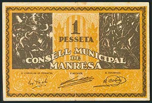 MANRESA (BARCELONA). 1 Peseta. (1937ca). ... 