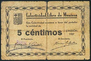 MUNIESA (TERUEL). 5 Céntimos. 1937. ... 