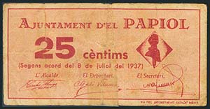 PAPIOL (BARCELONA). 25 Céntimos. 8 de Julio ... 