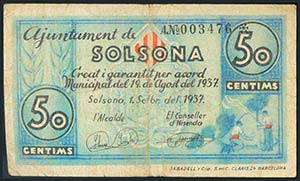 SOLSONA (LERIDA). 50 Céntimos y 1 Peseta. 1 ... 