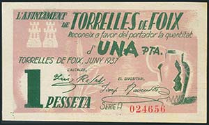 TORRELLES DE FOIX (BARCELONA). 1 Peseta. ... 