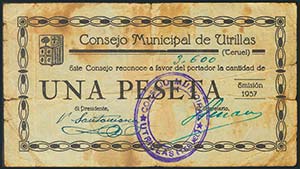 UTRILLAS (TERUEL). 1 Peseta. 1937. ... 