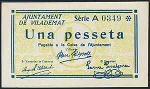 VILADEMAT (GERONA). 1 Peseta. (1937ca). ... 